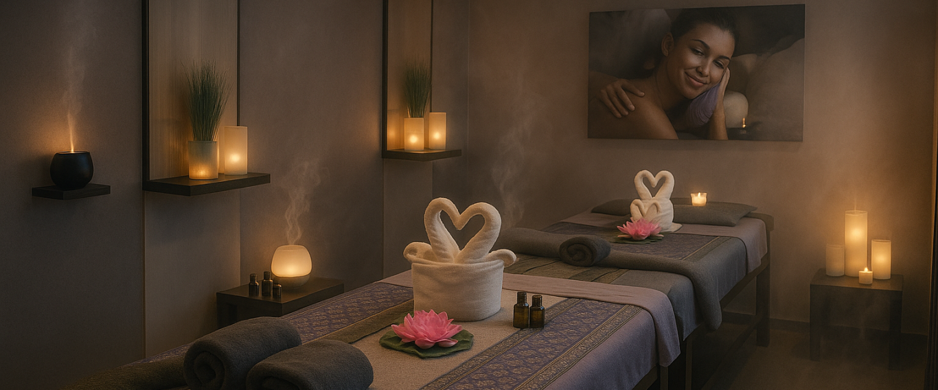 Gemeinsame Entspannung in harmonischer Atmosphäre Entspannende Paarmassage in romantischer Spa-Atmosphäre bei Wasana Thai Massage in Kelmis